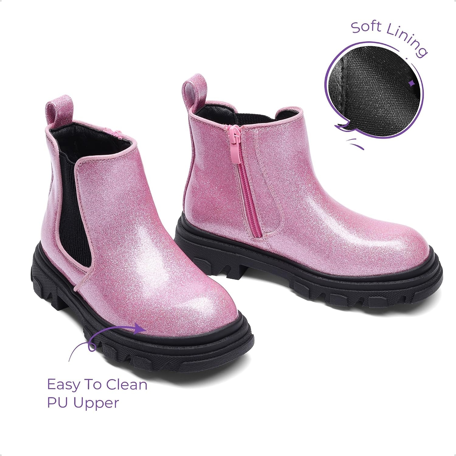 image:imageDREAM PAIRS Girls Combat Ankle Chelsea BootsPink
