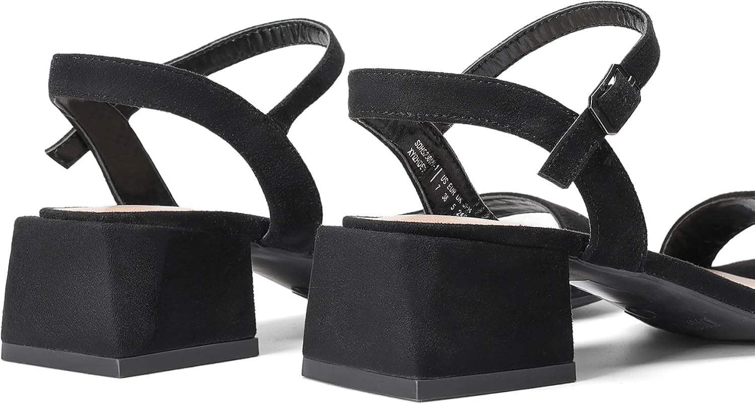 image:imageDREAM PAIRS Womens Chunky Low Block Heel Dress SandalsBlacksuede