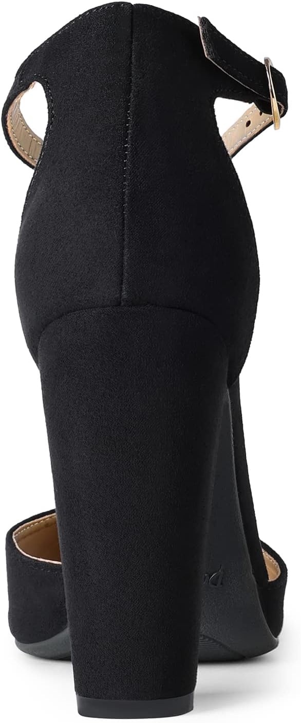 image:imageDREAM PAIRS Womens Coco High Heels Chunky PumpsBlackSuede