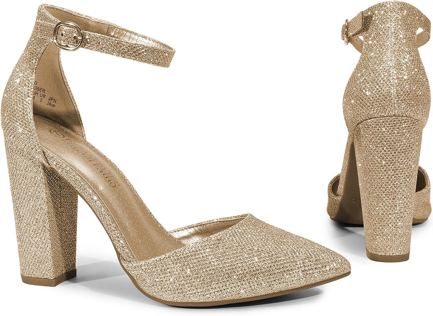 image:imageDREAM PAIRS Womens Coco High Heels Chunky PumpsGoldGlitter