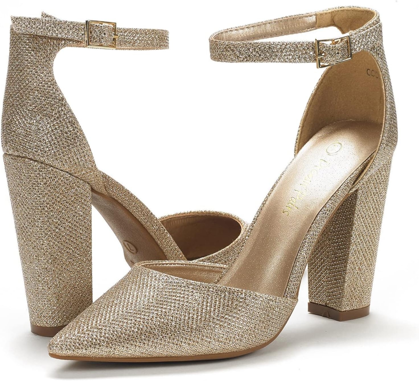 image:imageDREAM PAIRS Womens Coco High Heels Chunky PumpsGoldGlitter