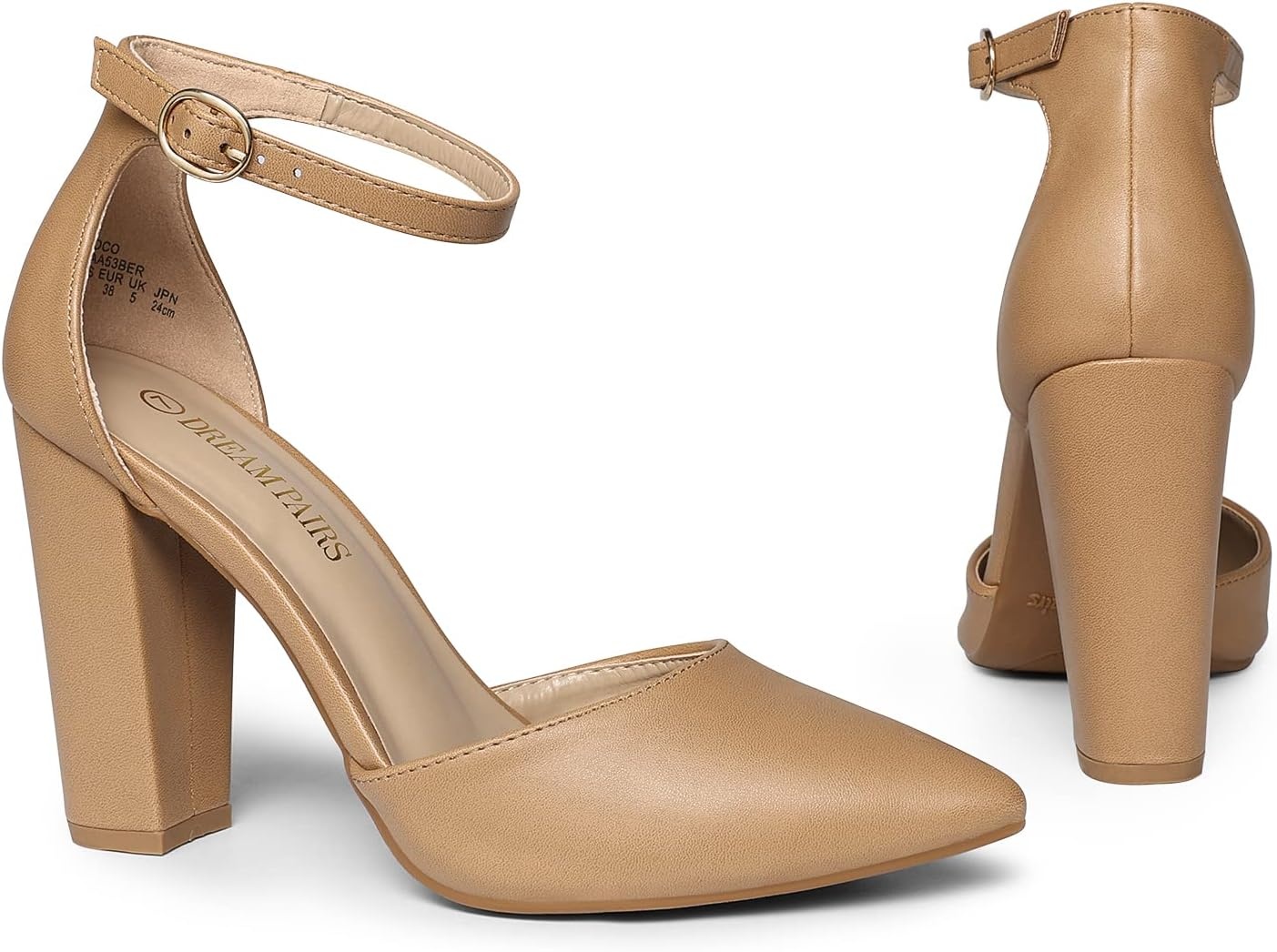 image:imageDREAM PAIRS Womens Coco High Heels Chunky PumpsNudePu