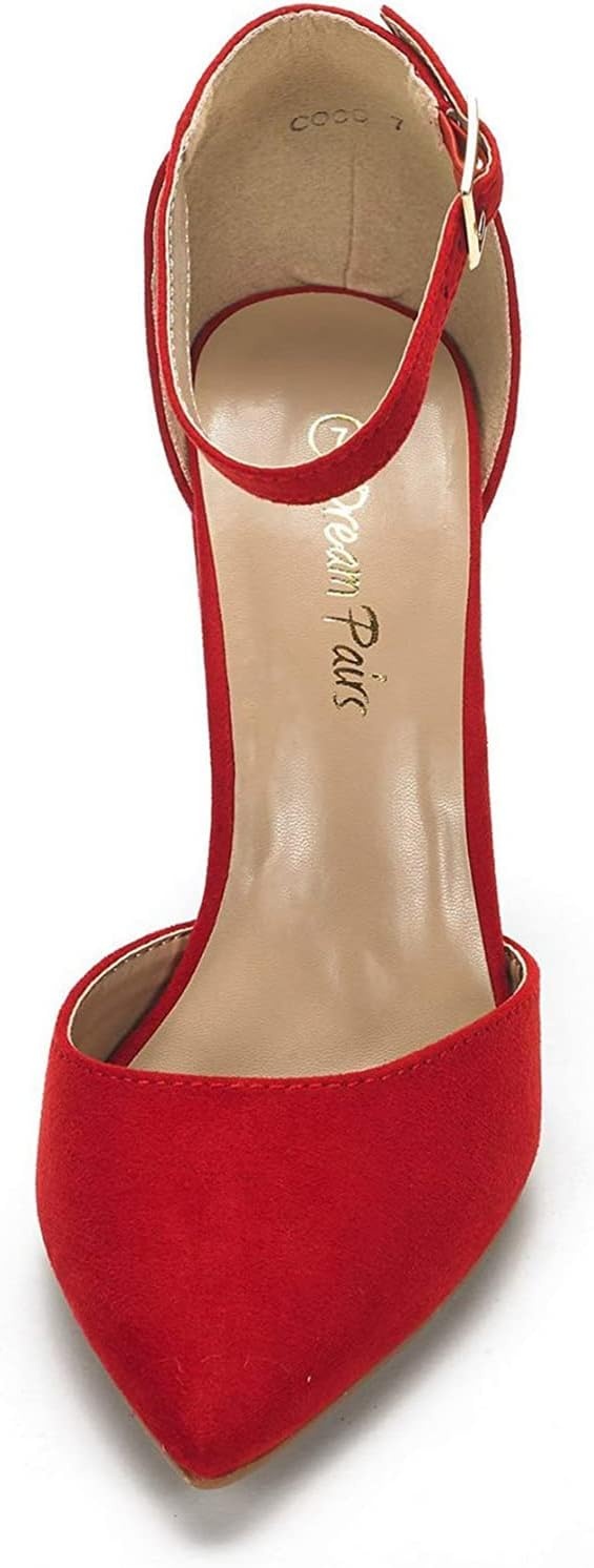 image:imageDREAM PAIRS Womens Coco High Heels Chunky PumpsRedSuede