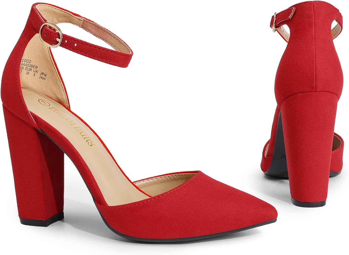 image:imageDREAM PAIRS Womens Coco High Heels Chunky PumpsRedSuede