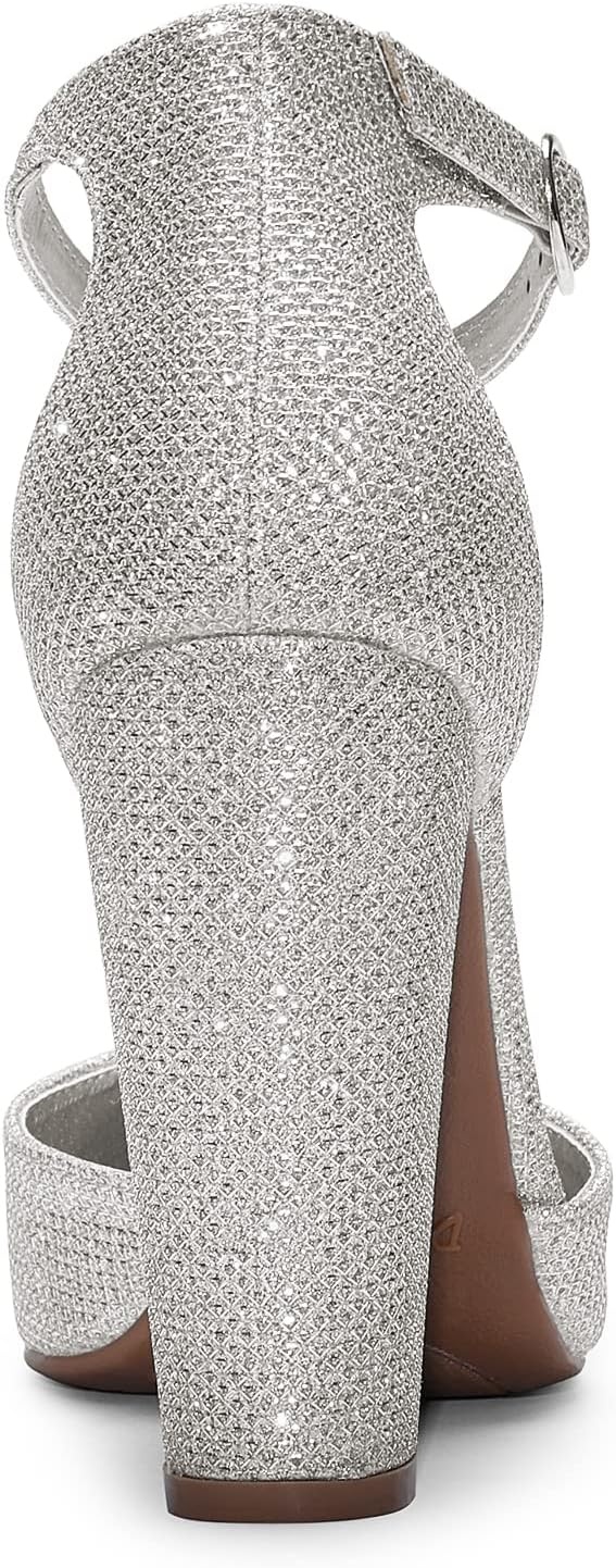 image:imageDREAM PAIRS Womens Coco High Heels Chunky PumpsSilverGlitter