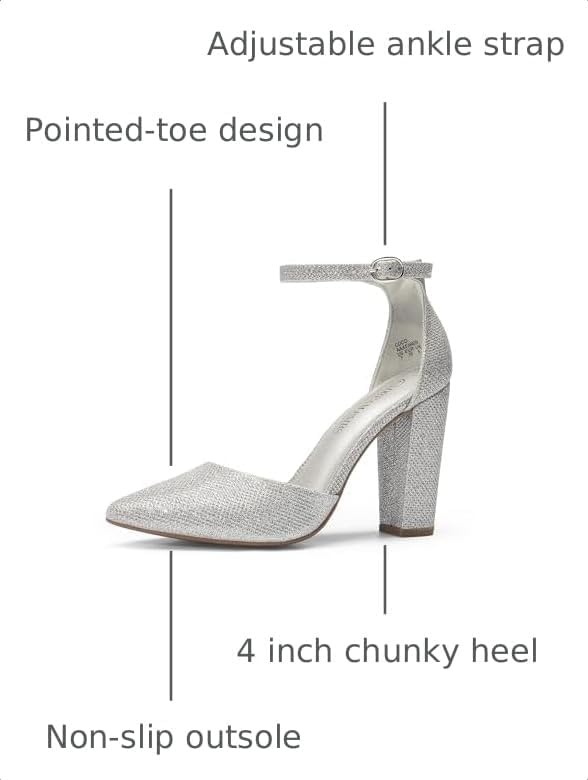 image:imageDREAM PAIRS Womens Coco High Heels Chunky PumpsSilverGlitter