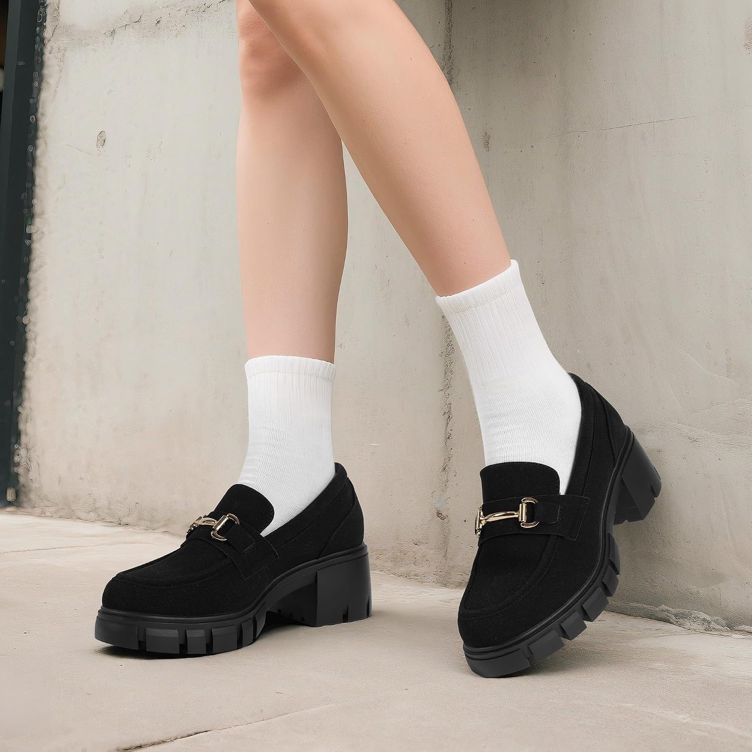 image:imageDREAM PAIRS Womens Platform Chunky LoafersAll Black