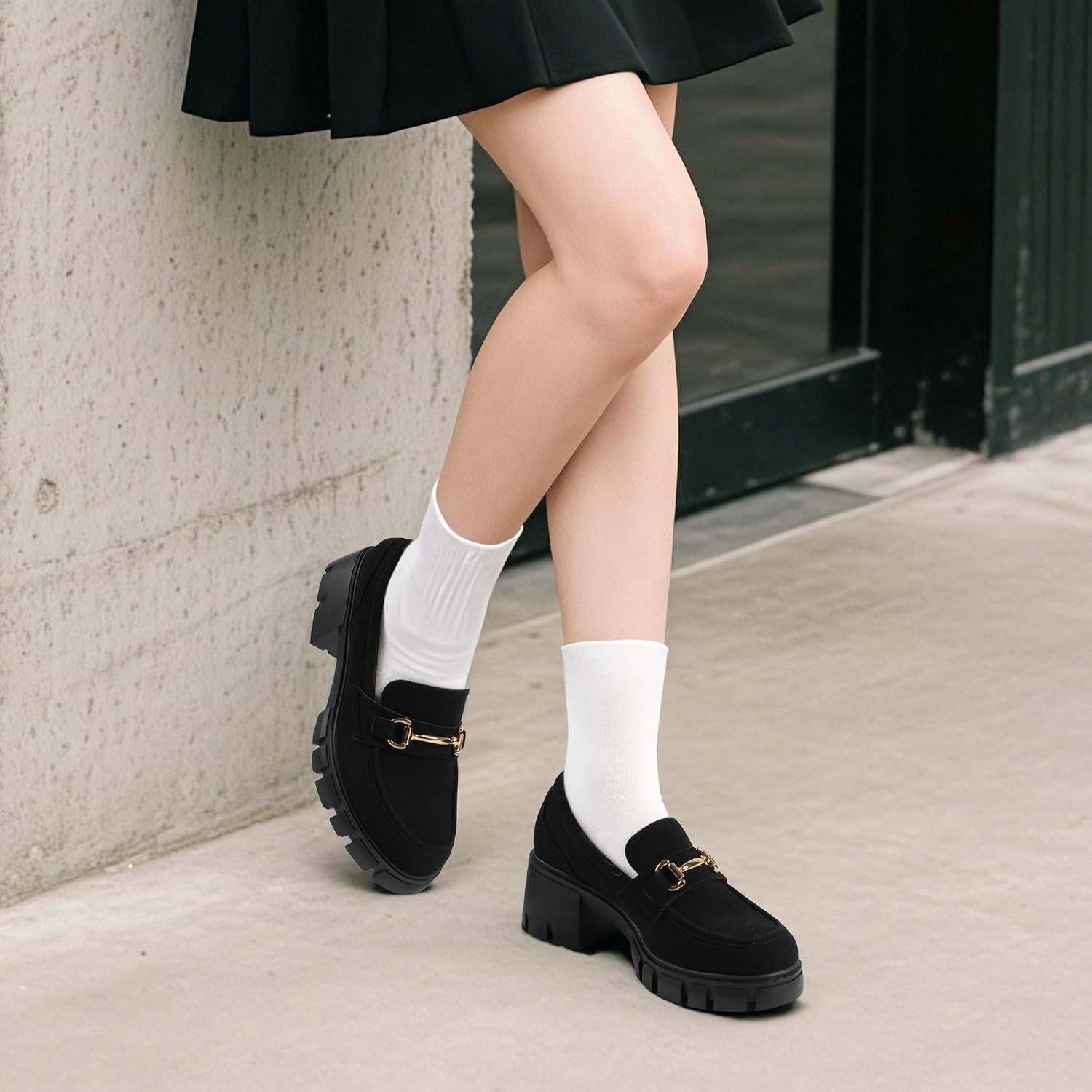 image:imageDREAM PAIRS Womens Platform Chunky LoafersAll Black