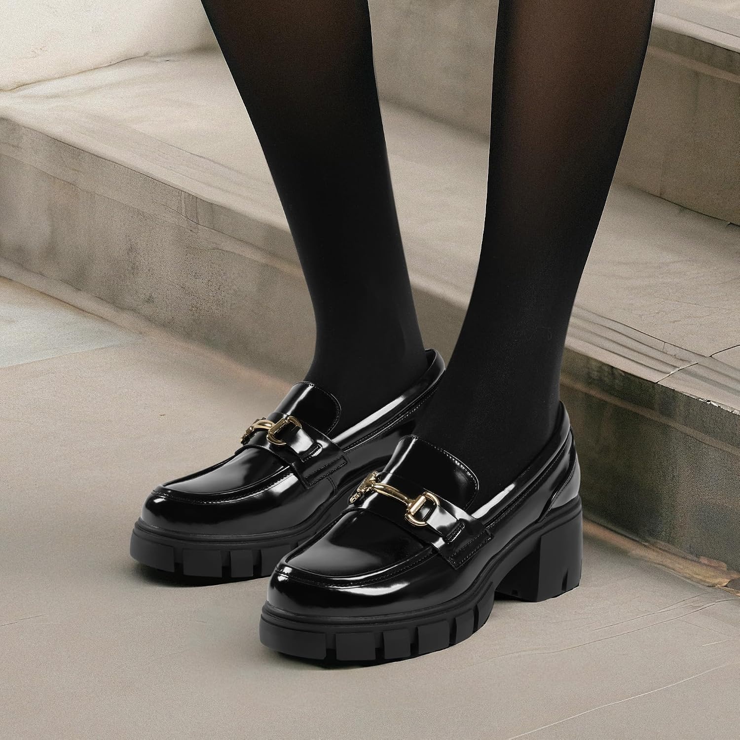 image:imageDREAM PAIRS Womens Platform Chunky LoafersBlackpat