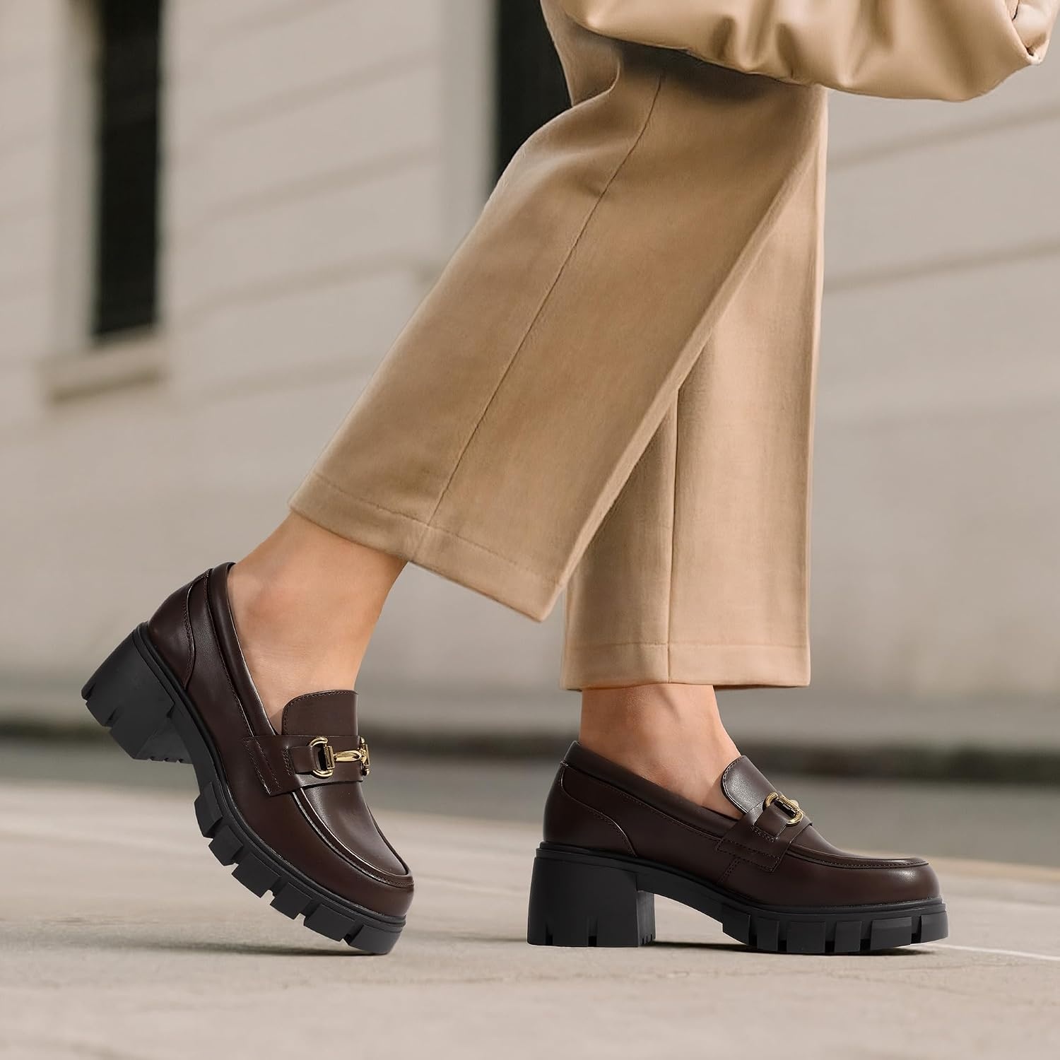image:imageDREAM PAIRS Womens Platform Chunky LoafersBrown