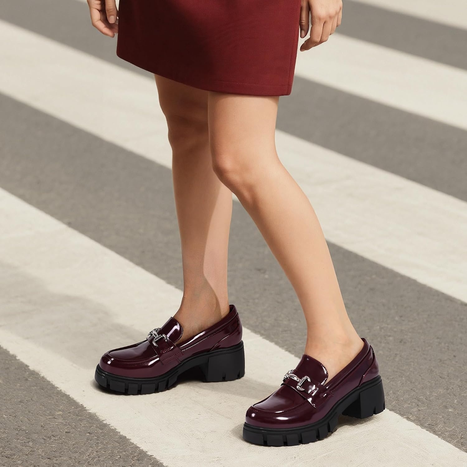 image:imageDREAM PAIRS Womens Platform Chunky LoafersBurgundypat