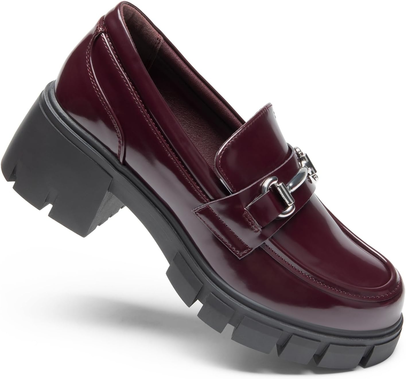 image:imageDREAM PAIRS Womens Platform Chunky LoafersBurgundypat