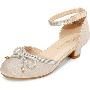 DREAM PAIRS Flower Girls Dress Shoes Low Heels(Gold-glitter)