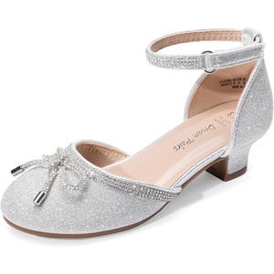 DREAM PAIRS Flower Girls Dress Shoes Low Heels(Silver-glitter)