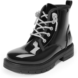 DREAM PAIRS Girls Combat Ankle Boots Shoes(Black-pat)