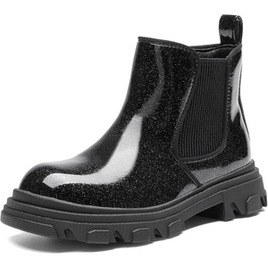 DREAM PAIRS Girls Combat Ankle Chelsea Boots(All Black)