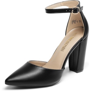 DREAM PAIRS Women’s Coco High Heels Chunky Pumps(Black/Pu)