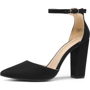 DREAM PAIRS Women’s Coco High Heels Chunky Pumps(Black/Suede)
