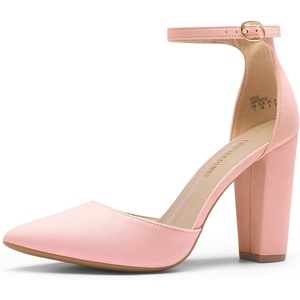 DREAM PAIRS Women’s Coco High Heels Chunky Pumps(Pink/Suede)