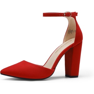 DREAM PAIRS Women’s Coco High Heels Chunky Pumps(Red/Suede)
