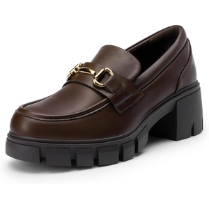 DREAM PAIRS Women’s Platform Chunky Loafers(Brown)