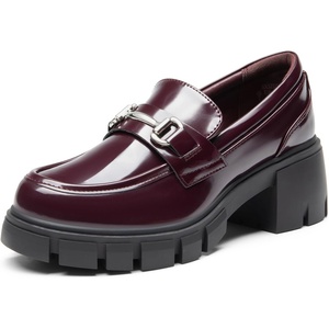 DREAM PAIRS Women’s Platform Chunky Loafers(Burgundy-pat)