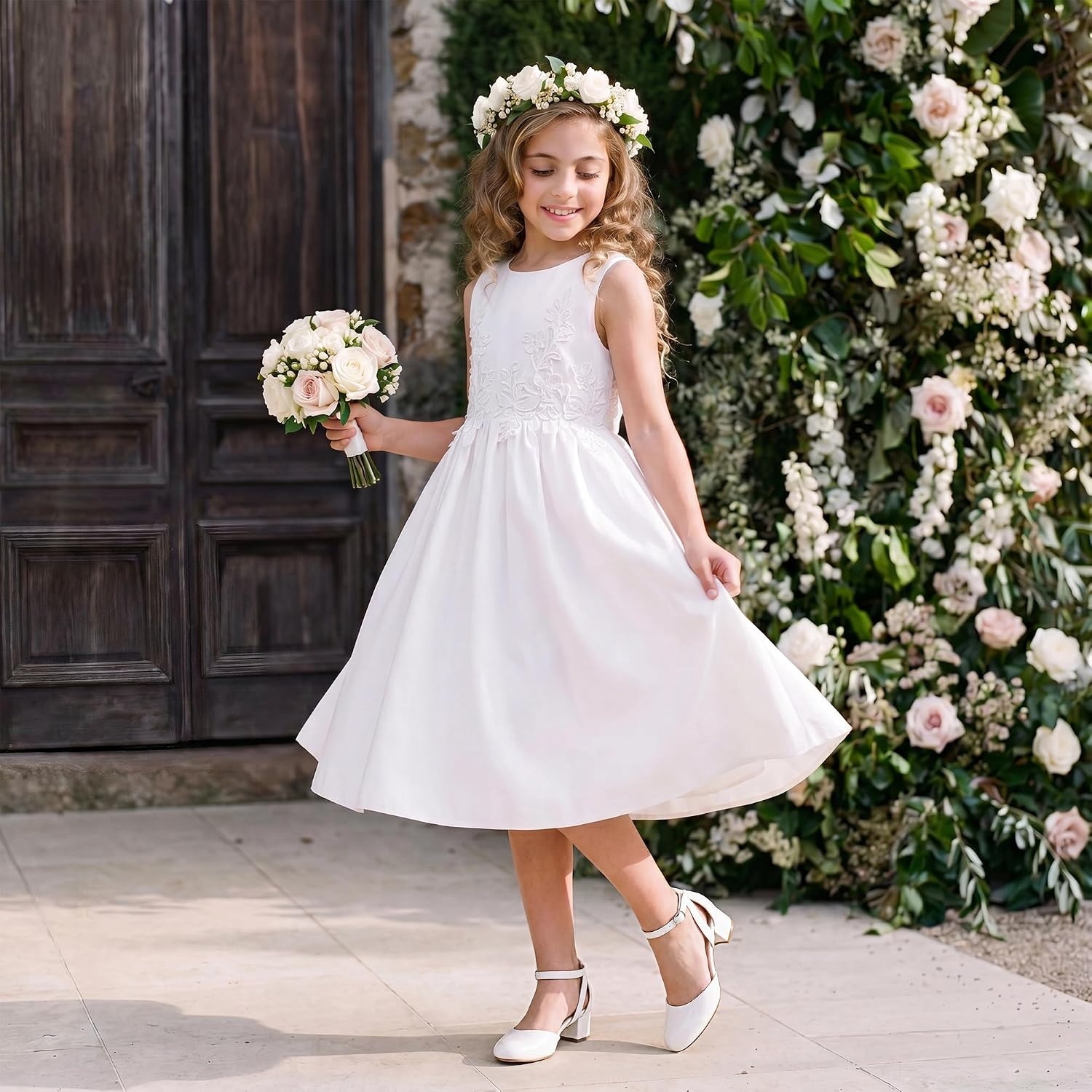 image:imageDREAM PAIRS Girls Dress Shoes Wedding Flower HeelsWhite