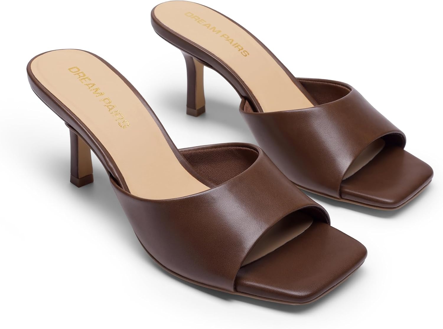 image:imageDREAM PAIRS Womens Comfort Square Toe Kitten Mule HeelsBrown