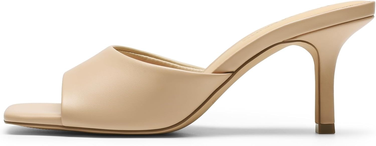 image:imageDREAM PAIRS Womens Comfort Square Toe Kitten Mule HeelsNude