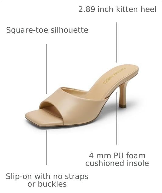image:imageDREAM PAIRS Womens Comfort Square Toe Kitten Mule HeelsNude