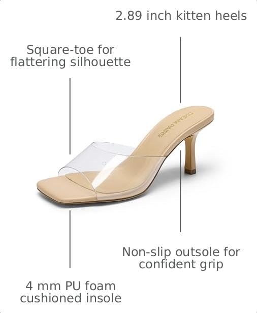 image:imageDREAM PAIRS Womens Comfort Square Toe Kitten Mule HeelsNudeClear