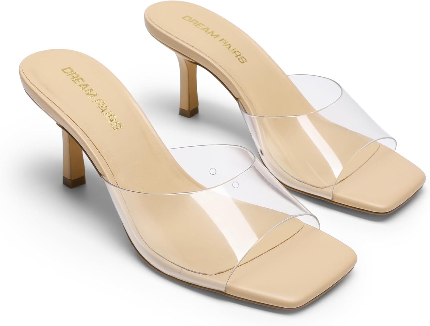 image:imageDREAM PAIRS Womens Comfort Square Toe Kitten Mule HeelsNudeClear
