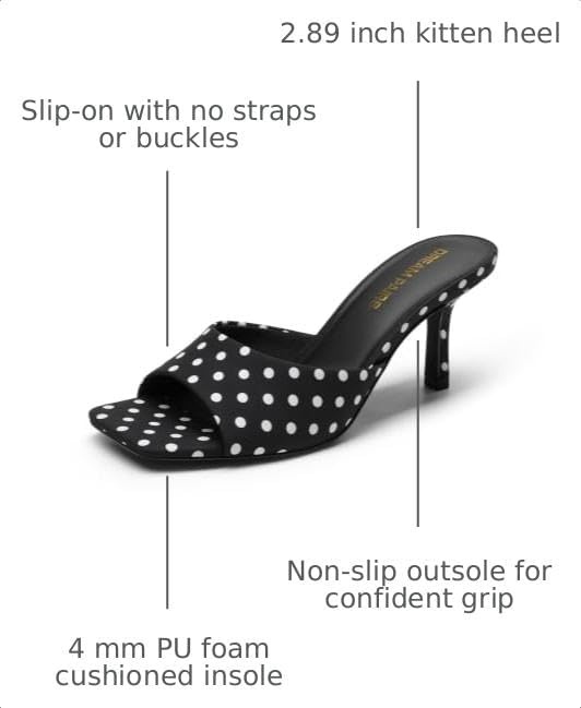 image:imageDREAM PAIRS Womens Comfort Square Toe Kitten Mule HeelsPolka Dot