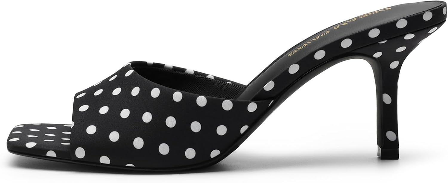 image:imageDREAM PAIRS Womens Comfort Square Toe Kitten Mule HeelsPolka Dot