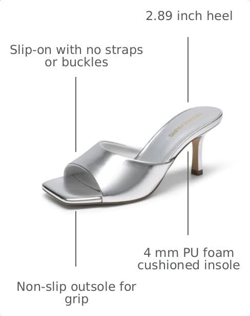 image:imageDREAM PAIRS Womens Comfort Square Toe Kitten Mule HeelsSilver