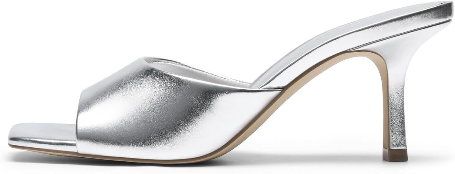 image:imageDREAM PAIRS Womens Comfort Square Toe Kitten Mule HeelsSilver