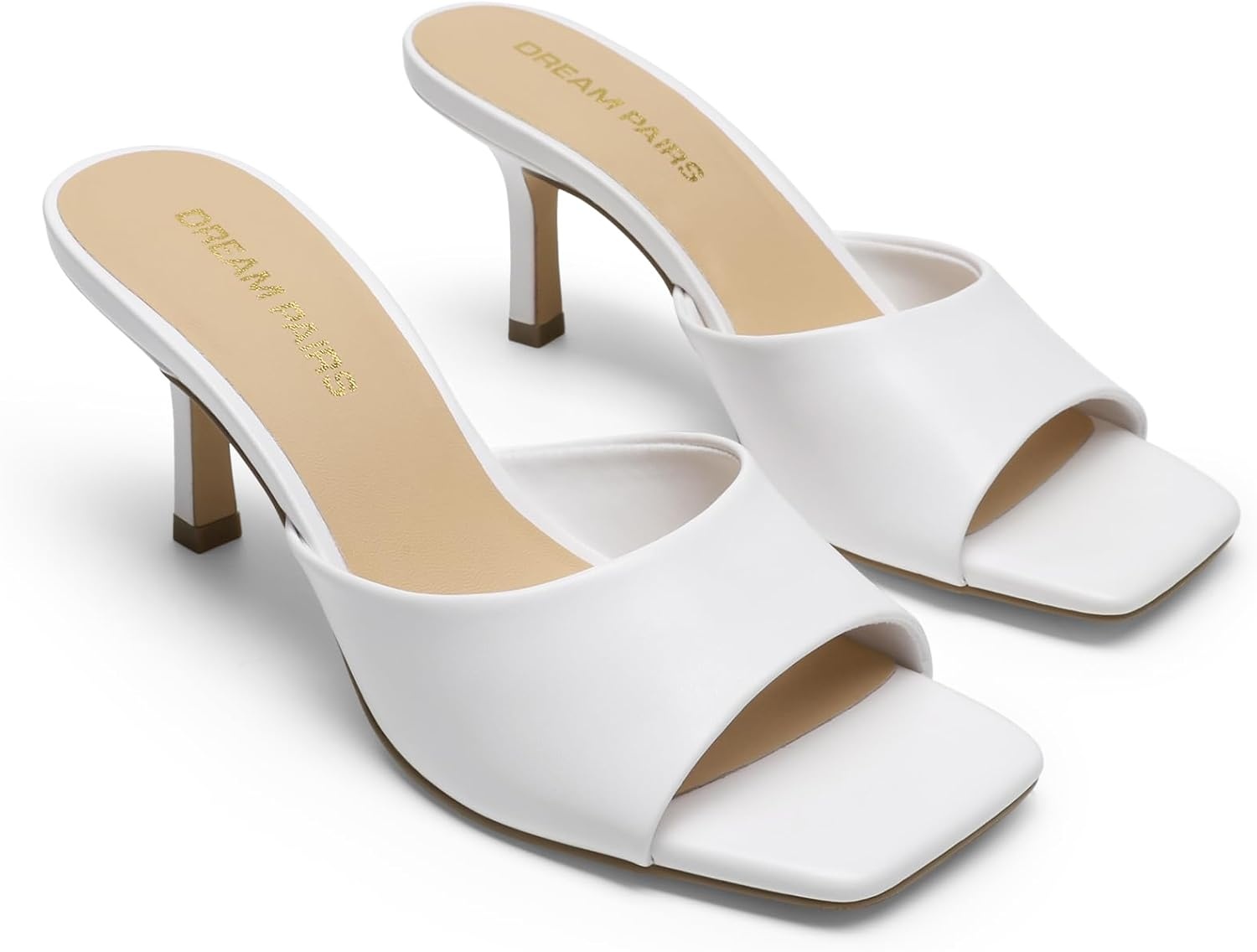 image:imageDREAM PAIRS Womens Comfort Square Toe Kitten Mule HeelsWhite