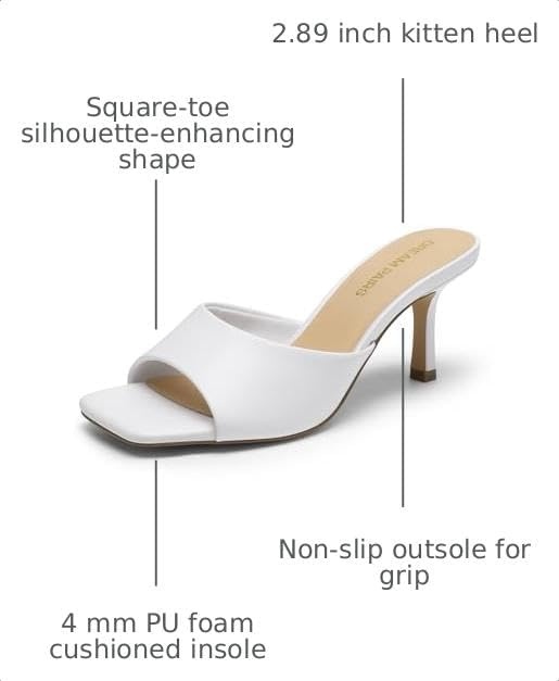 image:imageDREAM PAIRS Womens Comfort Square Toe Kitten Mule HeelsWhite