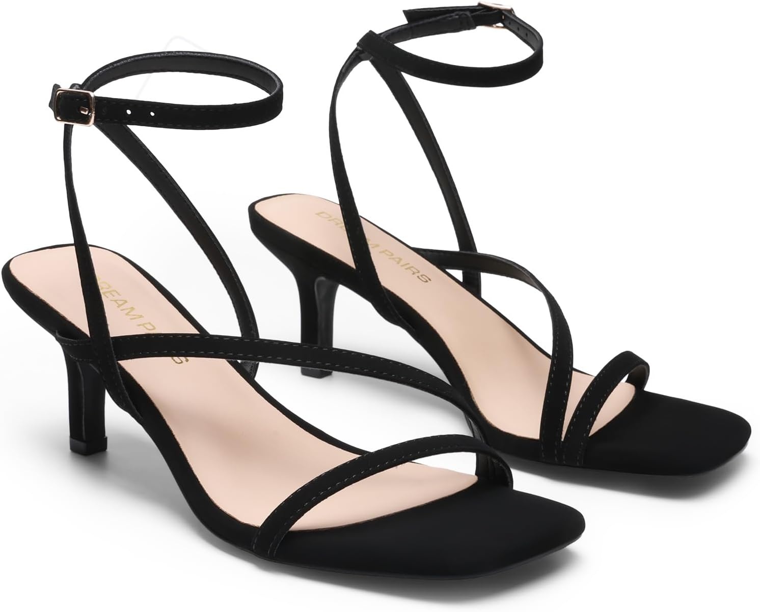 image:imageDREAM PAIRS Womens Low Kitten Heels Strappy SandalsBlacknubuck