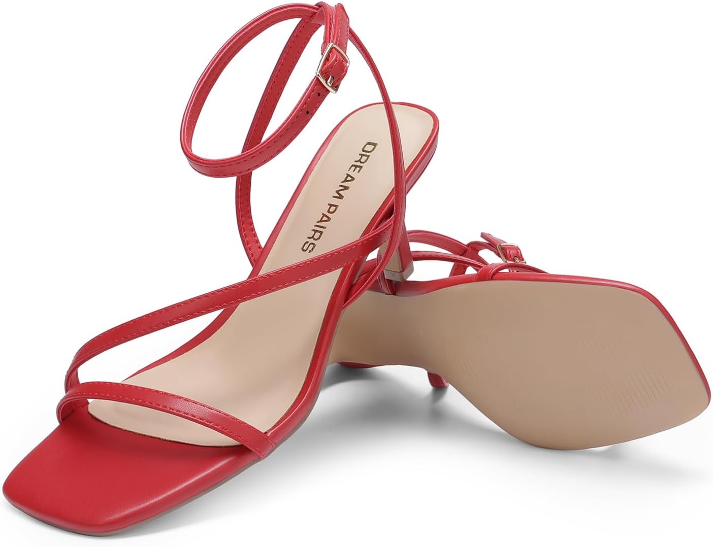 image:imageDREAM PAIRS Womens Low Kitten Heels Strappy SandalsRed