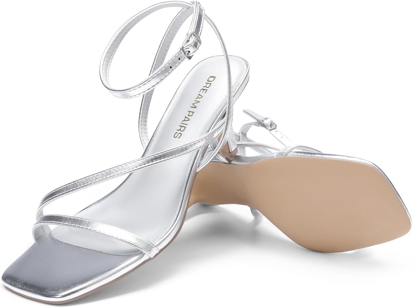image:imageDREAM PAIRS Womens Low Kitten Heels Strappy SandalsSilver