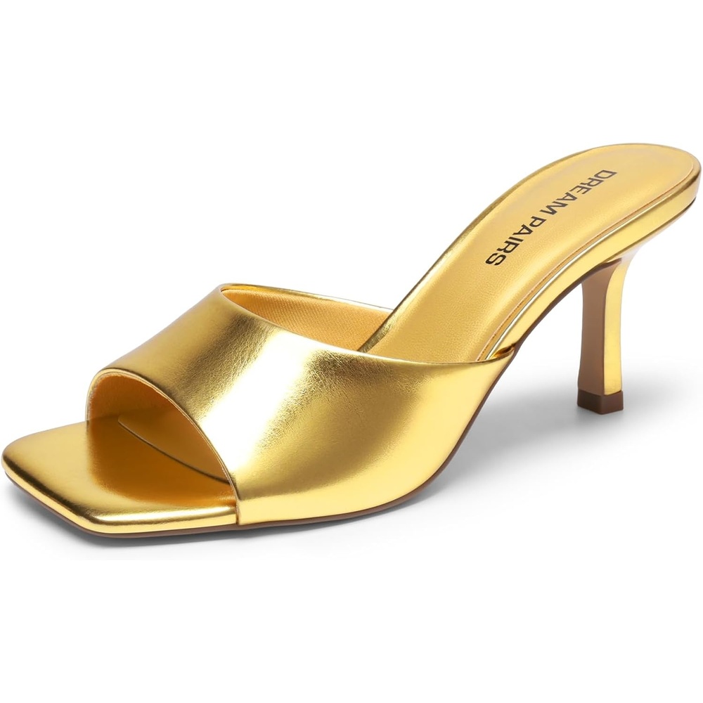 image:imageDREAM PAIRS Womens Comfort Square Toe Kitten Mule HeelsGold