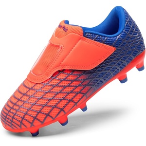 DREAM PAIRS Boys Girls Laceless Soccer Cleats(Orange/Blue)