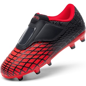 DREAM PAIRS Boys Girls Laceless Soccer Cleats(Red/Black)