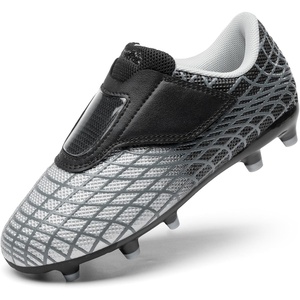 DREAM PAIRS Boys Girls Laceless Soccer Cleats(Silver/Black)