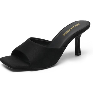 DREAM PAIRS Women’s Comfort Square Toe Kitten Mule Heels(Black-suede)