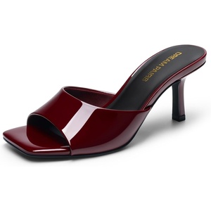 DREAM PAIRS Women’s Comfort Square Toe Kitten Mule Heels(Burgundy)