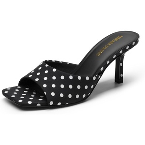DREAM PAIRS Women’s Comfort Square Toe Kitten Mule Heels(Polka Dot)