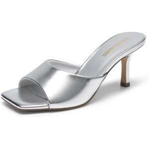 DREAM PAIRS Women’s Comfort Square Toe Kitten Mule Heels(Silver)