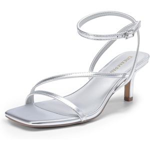 DREAM PAIRS Women’s Low Kitten Heels Strappy Sandals(Silver)